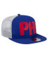 ფოტო #4 პროდუქტის Men's Royal Philadelphia 76ers Puff Print Team Code A-Frame 9FIFTY Trucker Snapback Hat