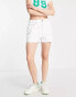 JDY high waisted raw hem denim shorts in light blue wash