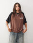 Фото #1 товара COLLUSION oversized v-neck sports panel t-shirt in brown