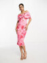 True Violet folded midi dress in pink floral
