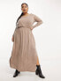 Фото #1 товара Yours Exclusive long sleeve smock midi dress in mocha