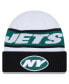ფოტო #1 პროდუქტის Men's White, Black New York Jets 2023 Sideline Tech Cuffed Knit Hat