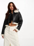 Brave Soul cropped bonded aviator jacket in black