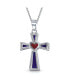 South Western Style Gemstone Created Blue Lapis Lazuli Red Heart Cross Pendant Religious .925 Sterling Silver Necklace For Women Teen