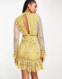 ASOS DESIGN lace mini dress with contrast detail and pep hem in mustard