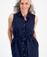 Фото #3 товара Petite Linen Sleeveless Shirt Dress, Created for Macy's