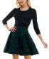 Juniors' Round-Neck 3/4-Sleeve Fit & Flare Sweater Dress Black Evergreen, 2XS - фото #1