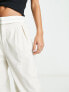 Stradivarius tailored wide leg trouser with turn over waistband in ecru