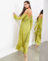 Фото #4 товара ASOS EDITION floral embroidered long sleeve bias cut maxi dress with fringe in olive green