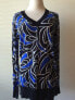 Фото #2 товара Michael Kors Women's V Neck Printed Long Sleeve Sweater Blue Black S