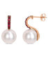 ფოტო #1 პროდუქტის Freshwater Cultured Pearl (11-12mm) and Ruby (1/2 ct. t.w.) Drop Earrings in 10k Rose Gold