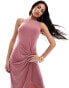 Flounce London front knot split leg maxi dress in dusky pink