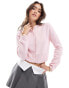 Фото #1 товара ASOS DESIGN fluffy neat fit cardigan in pink