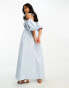 ASOS DESIGN Petite off shoulder cotton midi dress with ruched bust detail in cornflower blue