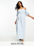 Фото #1 товара ASOS DESIGN Petite off shoulder cotton midi dress with ruched bust detail in cornflower blue
