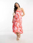 ASOS DESIGN Petite open back tiered hi low hem maxi dress in pink and red floral