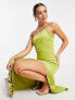 Extro & Vert one shoulder maxi dress with split in olive satin