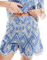 Mango embroidered co-ord shorts in blue