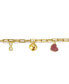 ფოტო #3 პროდუქტის 14k Yellow Gold Plated with Ruby & Cubic Zirconia Heart, Cowbell, and Infinity Dangle Charm Bracelet for Kids/Teens