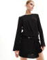 Mango buckle waist tailored dress in black