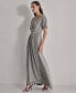 Фото #4 товара Women's Metallic Pleated Belted Flutter-Sleeve Gown