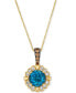 Фото #1 товара Le Vian deep Sea Blue Topaz (2 ct. t.w.) & Diamond (3/8 ct. tw.) Halo Flower Adjustable 20" Pendant Necklace in 14k Gold