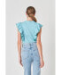 ფოტო #2 პროდუქტის Women's Contrast Merrow Detail Ruffled Knit Top