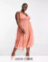 Фото #1 товара ASOS DESIGN Curve button through tiered midi dress with lace trim detail in rose