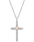 ფოტო #1 პროდუქტის Diamond Two-Tone Cross Pendant Necklace (1/10 ct. t.w.) in Sterling Silver with 18k Rose Gold-Plated Sterling Silver Accent