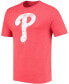 Фото #3 товара Men's Red Philadelphia Phillies Weathered Official Logo Tri-Blend T-shirt