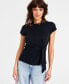 Women's Knit Side-Tie T-Shirt, Created for Macy's Черный, 2XS - фото #1