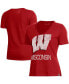 Фото #4 товара Футболка женская Under Armour с логотипом Wisconsin Badgers, красная, V-образный вырез для тренировок.