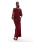 Фото #3 товара ASOS DESIGN ribbed bardot sleeveless maxi dress in burgundy