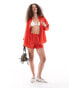 Фото #1 товара Monki co-ord drawstring waist linen shorts in red