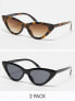 Фото #1 товара ASOS DESIGN 2 pack cat eye sunglasses in black and tort