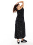 Miss Selfridge tie front bias cut maxi slip sundress in black bow polka dot