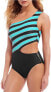 Фото #1 товара Michael Kors 237288 Womens One-Shoulder One-Piece Swimsuit Turquoise Size 10