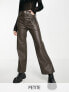 Only Petite high waisted wide leg faux leather trouser in brown