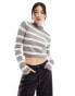 Stradivarius soft touch jumper in grey stripe