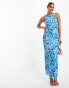 Фото #6 товара Something New X Flamefaire mesh sleeveless maxi dress co-ord in blue tie dye