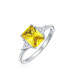 Bridal Wedding 3CT CZ Canary Yellow Square Cubic Zirconia Square Solitaire Brilliant Princess Cut Trillion Side Stones Engagement Ring Sterling Silver