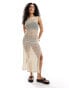 Фото #1 товара Miss Selfridge beach open crochet low back maxi dress in taupe