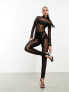 Heiress Beverly Hills premium sheer panelled sheer bodysuit co-ord in black