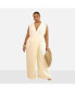 ფოტო #3 პროდუქტის Women's Alia Linen Wrap Overlay Wide Leg Jumpsuit