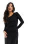 JDY Petite assymetric neck midi dress with side slit in black