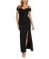 Фото #1 товара Nightway Women's Portrait-Collar Cold-Shoulder Glitter-Knit Gown