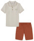 ფოტო #1 პროდუქტის Toddler Boys Herringbone Short Sleeve Polo Shirt and Twill Shorts, 2 Piece Set