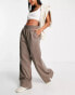 Reebok high waisted wide leg trousers in taupe brown