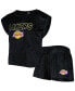 ფოტო #1 პროდუქტის Women's Black Los Angeles Lakers Intermission T-shirt and Shorts Sleep Set