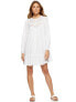 Scoop Mini Blouson Dress Women's White Long Sleeve Round Neck Pleated Pullover M